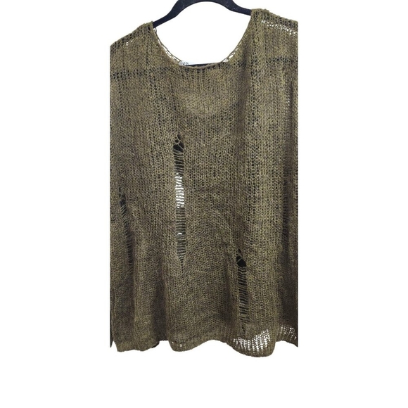 ZARA Distressed Knit Sweater Women’s Sze L Olive GreenLoose Open Weave Wool Boho - Picture 7 of 15